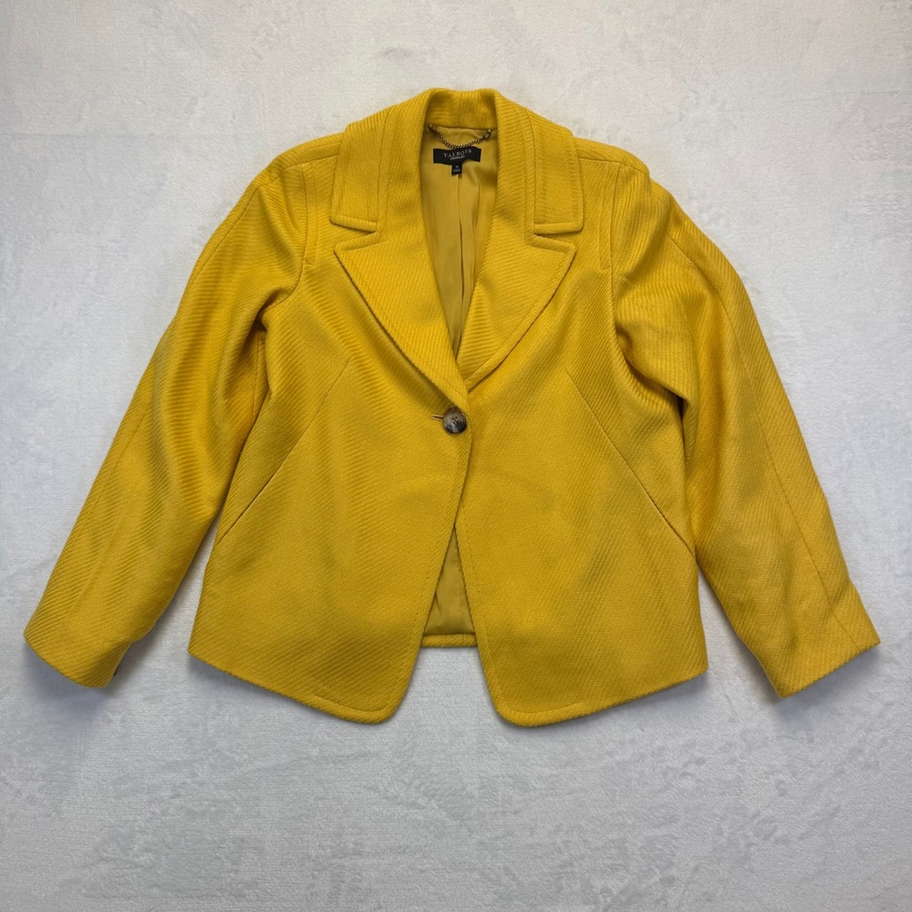 Talbots Womens Yellow Wool Blend Single Button Textured Blazer Jacket Size 10